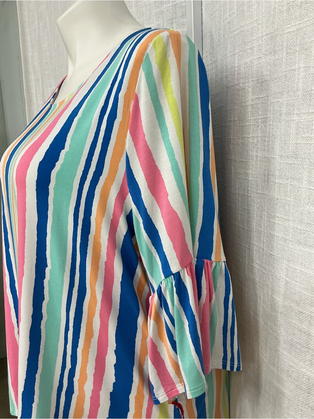 Ruby Rd. Multi-Color Striped Ruffle Sleeve Blouse - Picture 7 of 11
